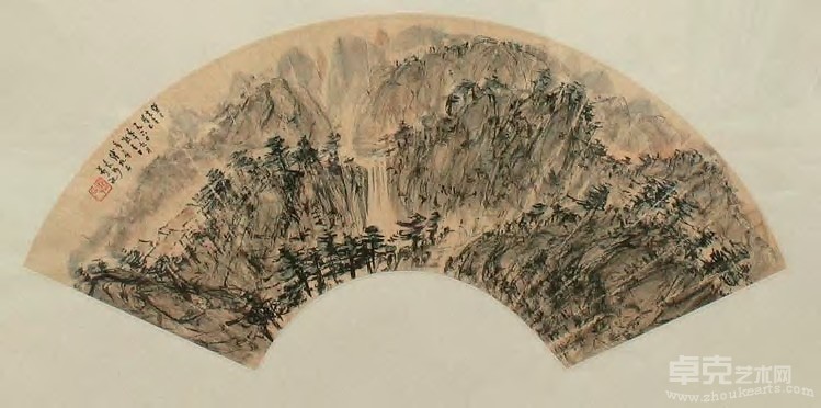 傅抱石 秋山携友图 扇面18×53cm