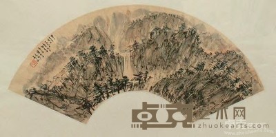 傅抱石 秋山携友图 扇面 18×53cm