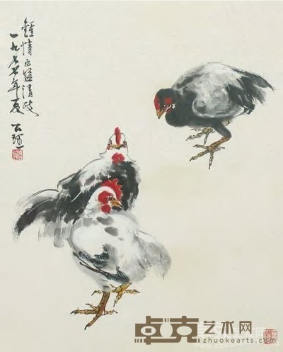 周公理 鸡 镜心 59×47cm