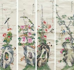 居廉 花鸟 四屏