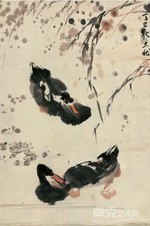 张大壮 丁巳（1977）年作 双鸭 立轴