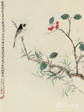 谢稚柳 陈从周 戌子（1948）年作 翠竹小鸟 立轴