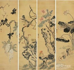 司马钟 花卉 四屏