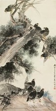 朱偁 丙申（1896）年作 柏树八哥 立轴