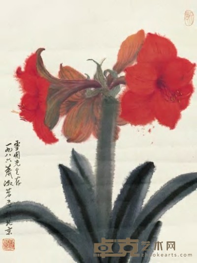 萧淑芳 1986年作 柱顶红 镜心 56×41cm