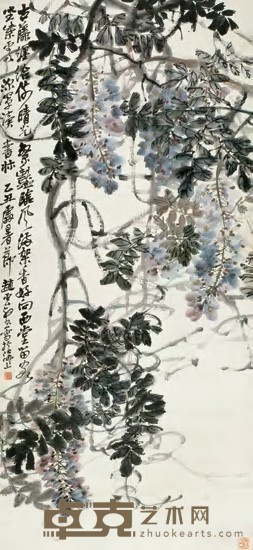 赵云壑 1925年作 紫藤 镜心 112×50cm