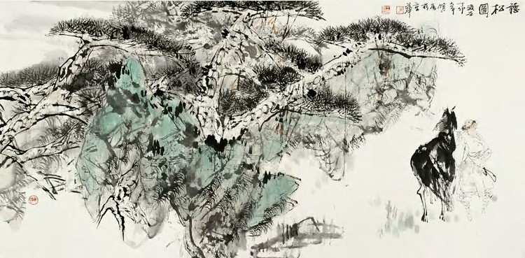 王明明 1987年作 听松图 镜心136×68cm