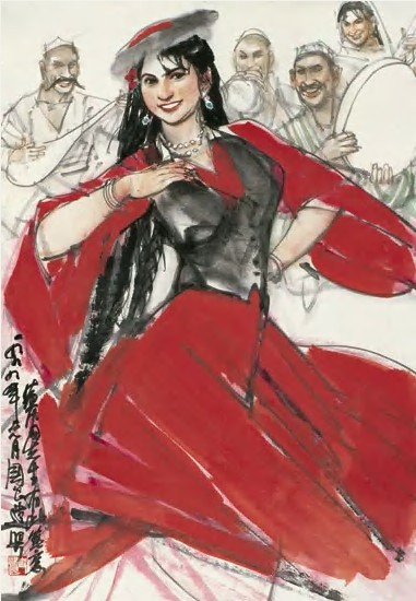 史国良 1999年作 新疆舞 立轴80×55cm