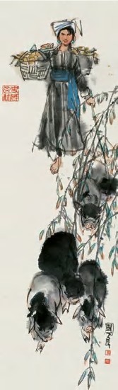 史国良 赶猪图 镜心76×23cm