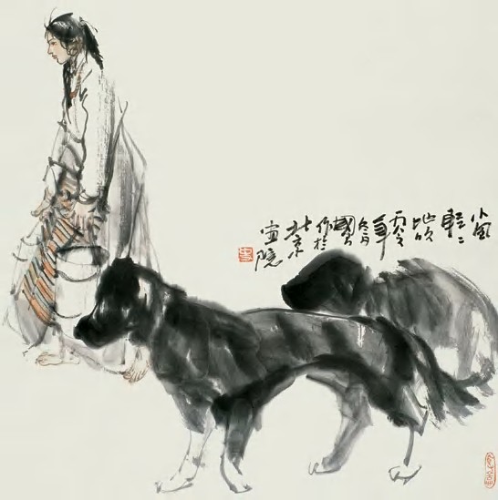 史国良 1986年作 汲水图 立轴67×66cm
