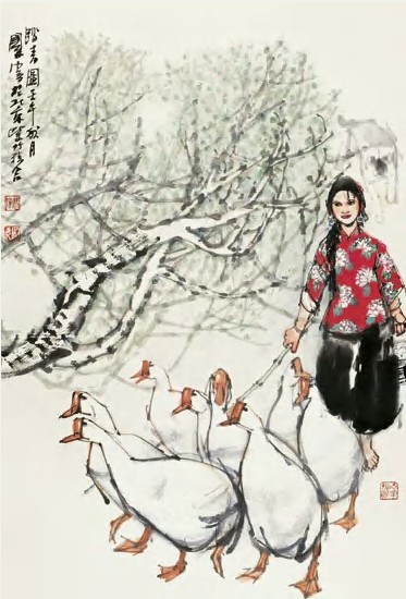 史国良 2002年作 放鹅图 立轴102×69cm