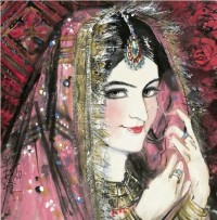 林墉 1987年作 印度女子造像 镜心