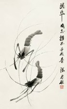 张君秋 壬戌（1982年）作 虾 镜心