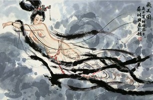 薛林兴 庚午（1990年）作 飞天图 镜心