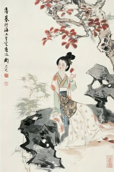 刘旦宅 壬戌（1982年）作 红叶诗思 镜心67×44.3cm