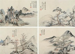 秦炳文 庚申（1860年）作 仿古人笔意集锦 册页（十开选四）