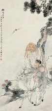 沈心海 丁未（1907年）作 三多图 立轴