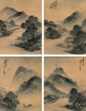 吴石僊 庚子（1900年）作 山水 四屏