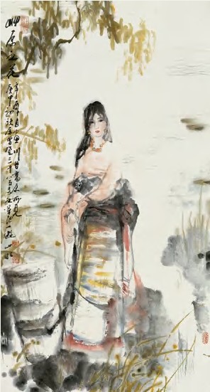 吴山明 辛酉（1981年）作 草原之花 镜心87.8×47cm