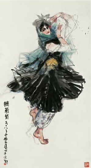 史国良 1978年作 摘葡萄 立轴125.2×68cm
