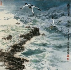 李海涛 甲申（2004年）作 鸥歌浪舞 镜心