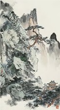 吴熙曾 甲辰（1964年）作 深山萧寺图 立轴