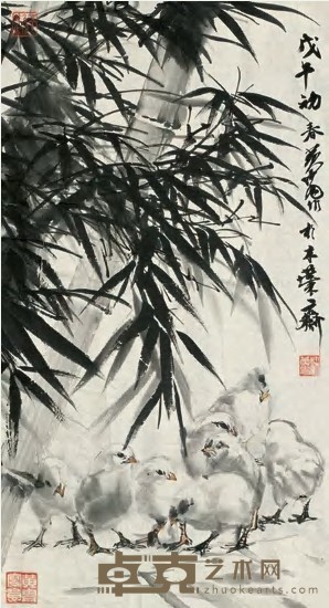 黄冑 1978年作 竹鸡 镜心 75×40cm