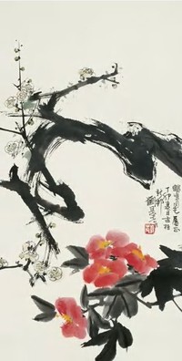 刘旦宅 1987年作 山茶梅花 立轴