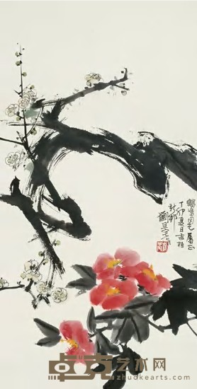 刘旦宅 1987年作 山茶梅花 立轴 67×34cm
