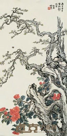 陈摩 1936年作 花卉 立轴 135.5×67.5cm
