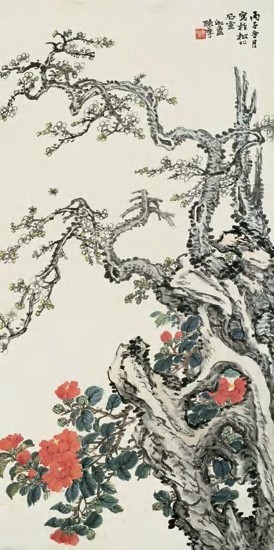 陈摩 1936年作 花卉 立轴