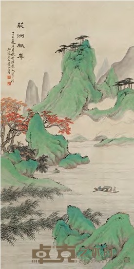 黄山寿 1917年作 荻洲枫岸 立轴 136.5×68cm