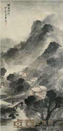 吴石僊 1893年作 烟雨归村 立轴 124.5×60cm