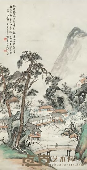 褚建秋 1940年作 梅林书屋 立轴 152×78cm