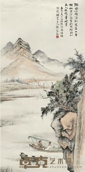 褚建秋 1936年作 泛舟清淡图 立轴 131.5×65cm