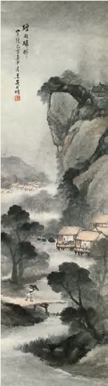 吴石僊 1909年作 烟雨归村 立轴