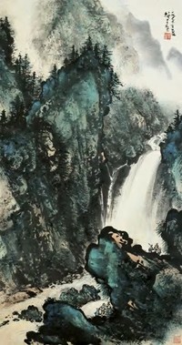 黎雄才 1977年作 青山飞瀑 立轴