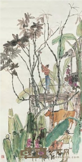 王彦萍 2004年作 傣家秋色 镜心 137×69.5cm