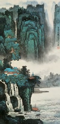 李颖 2004年作 江流古迹图 镜心