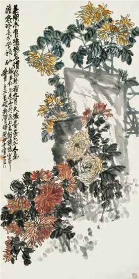 吴昌硕 1913年作 菊石图 立轴138×69cm