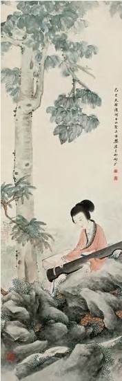 樊虚 1929年作 抚琴图 立轴