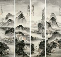 吴石僊 1864年作 山水 四屏