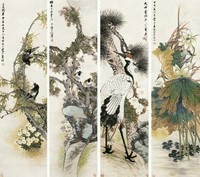 朱偁 1897年作 三友图 四屏