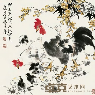 康宁 2003年作 群鸡 立轴 68×68cm