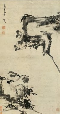 八大山人 1705年作 竹石鸳鸯 立轴