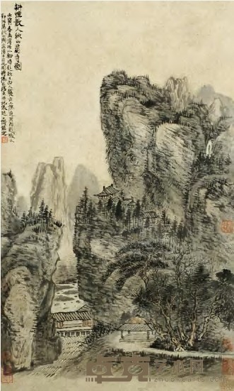 王翚 秋山萧寺图 立轴 61×36cm