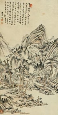 王原祁 1708年作 拟北苑夏山图 立轴