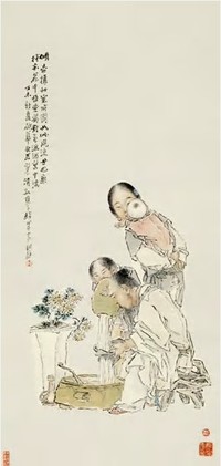 钱慧安 1907年作 菊酒 立轴