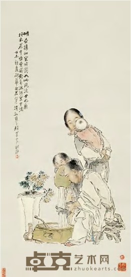 钱慧安 1907年作 菊酒 立轴 85×40cm
