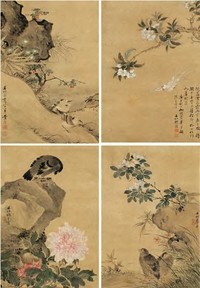 缪桂 花鸟 四屏